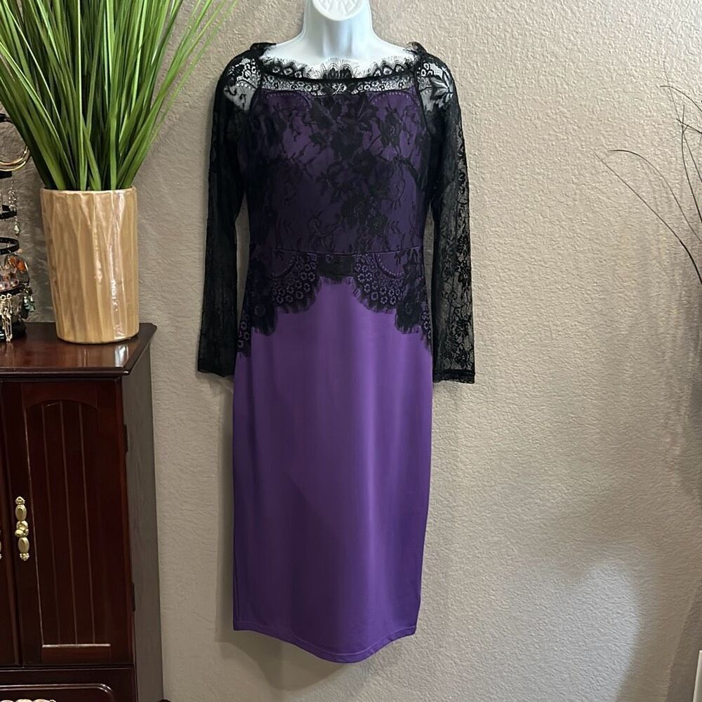 #315 Homeyee purple/black Lacey dressy midi dress size 8
